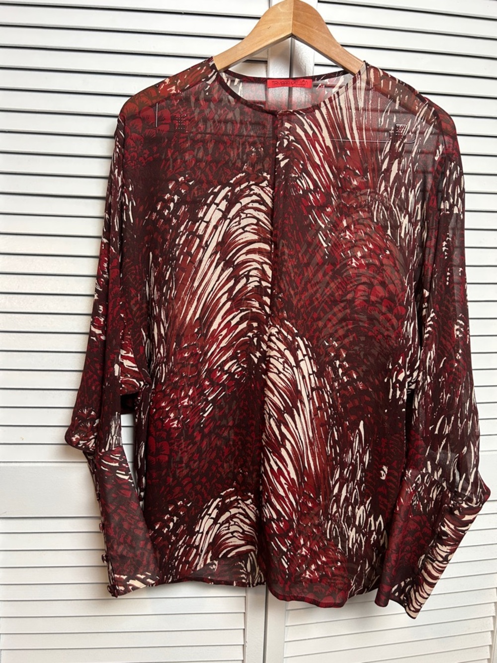 Tamara Mellon Silk Sheer Blouse Dolman Sleeve Casual Cover Size 10 Bordeux